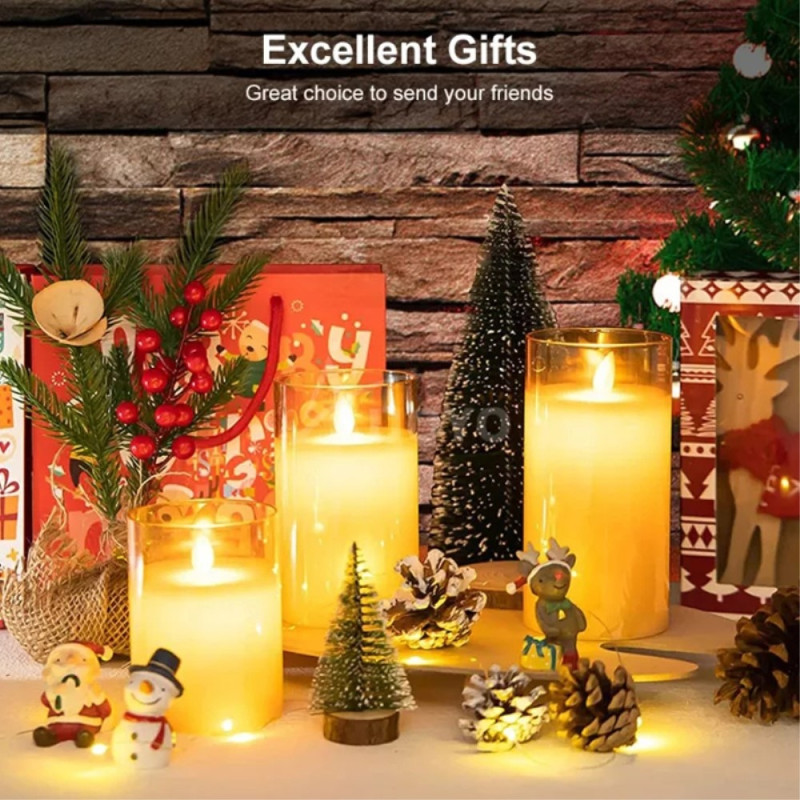 3 pcs Moving Flame Candle Light Decor LED light remote control