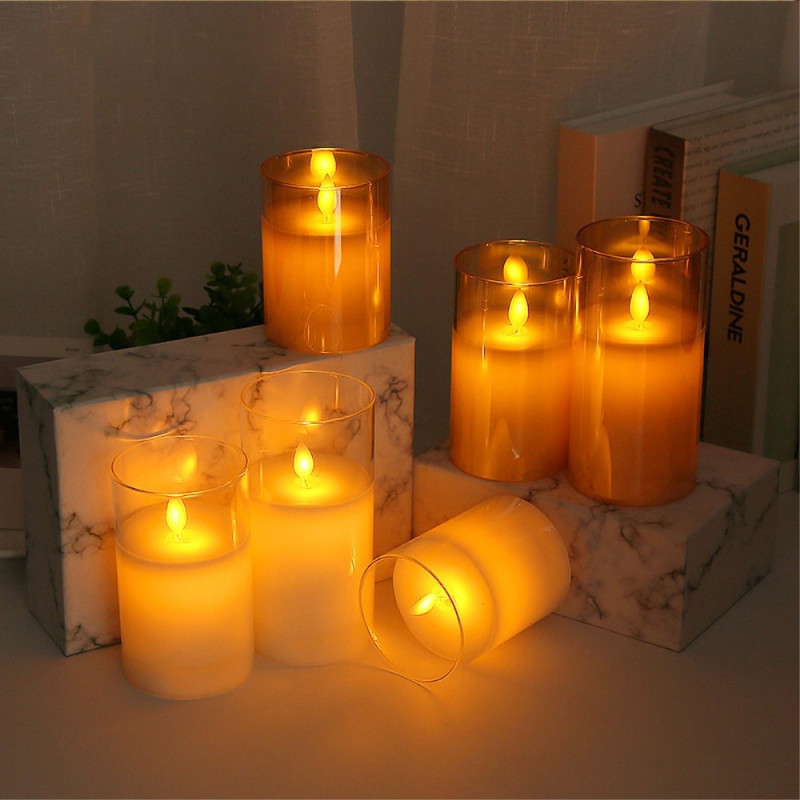 3 stk Moving Flame Candle Light Decor LED lys med fjernbetjening