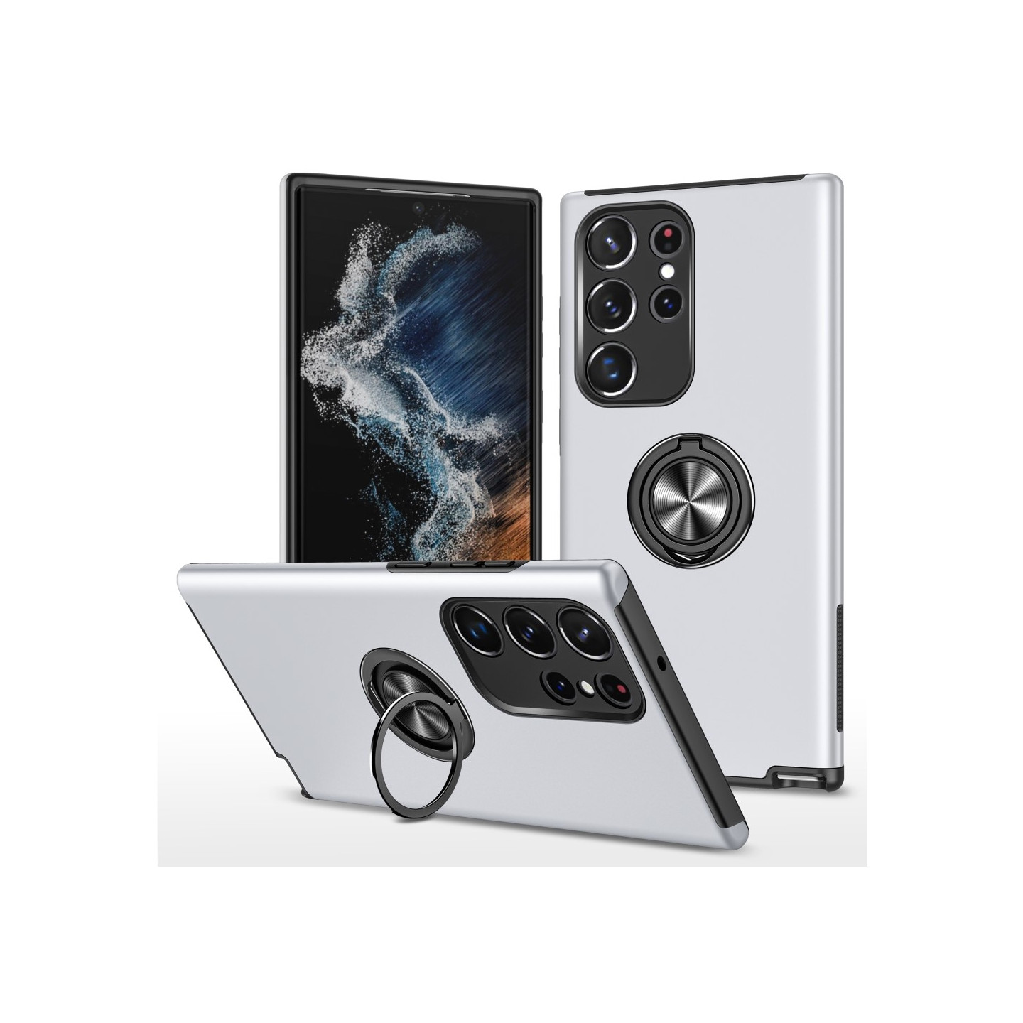 Samsung Galaxy S24 Ultra Hybrid Deksel Med Fingerring - Sølv