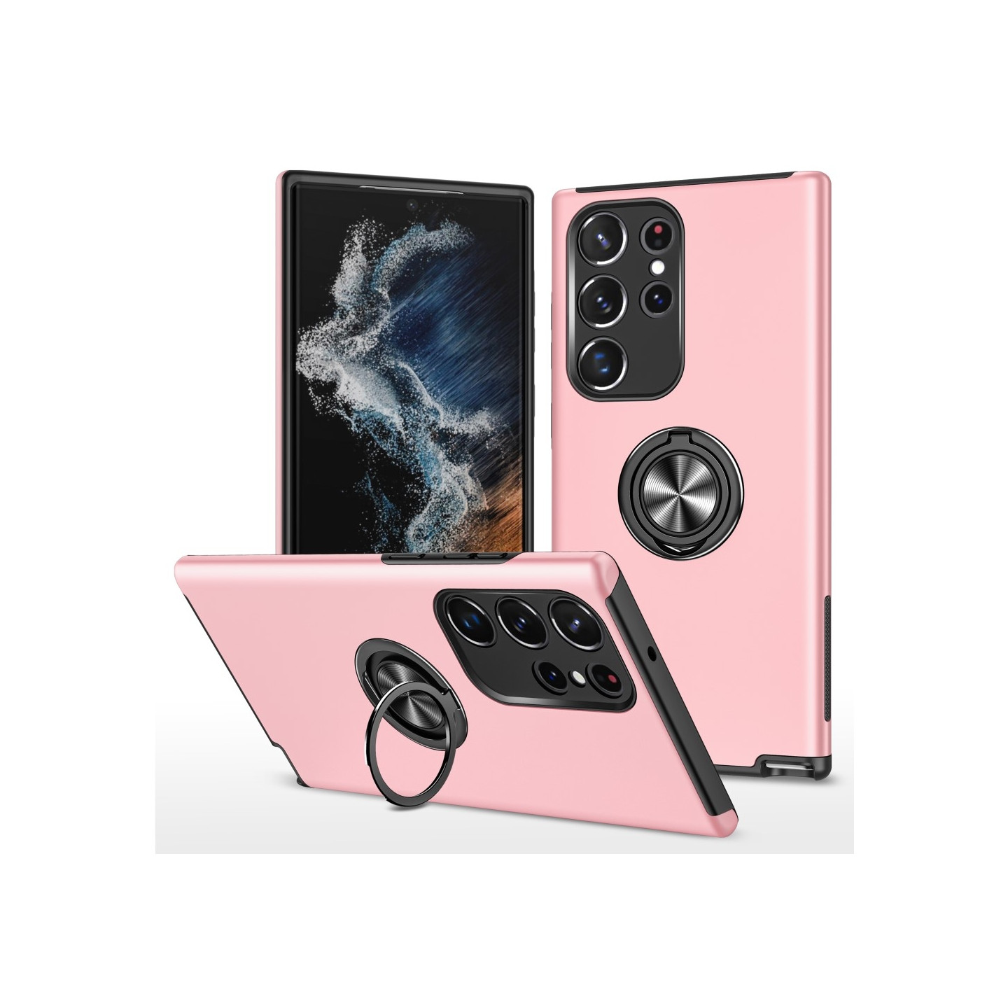 Samsung Galaxy S24 Ultra Hybrid Deksel Med Fingerring - Rosa