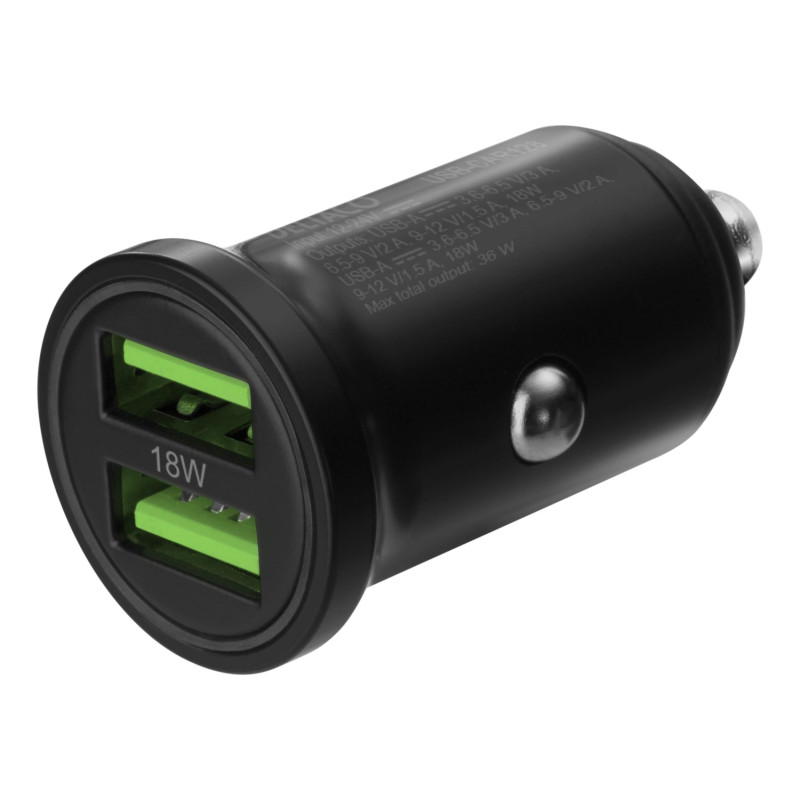 USB car charger, 2x USB - A 18 W, fast charging 36 W total