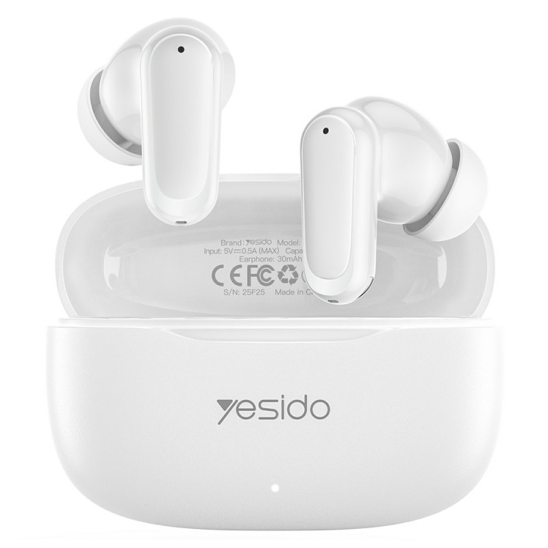 YESIDO Wireless Headphones In-Ear Bluetooth Stereo Headphones Touch Control - White