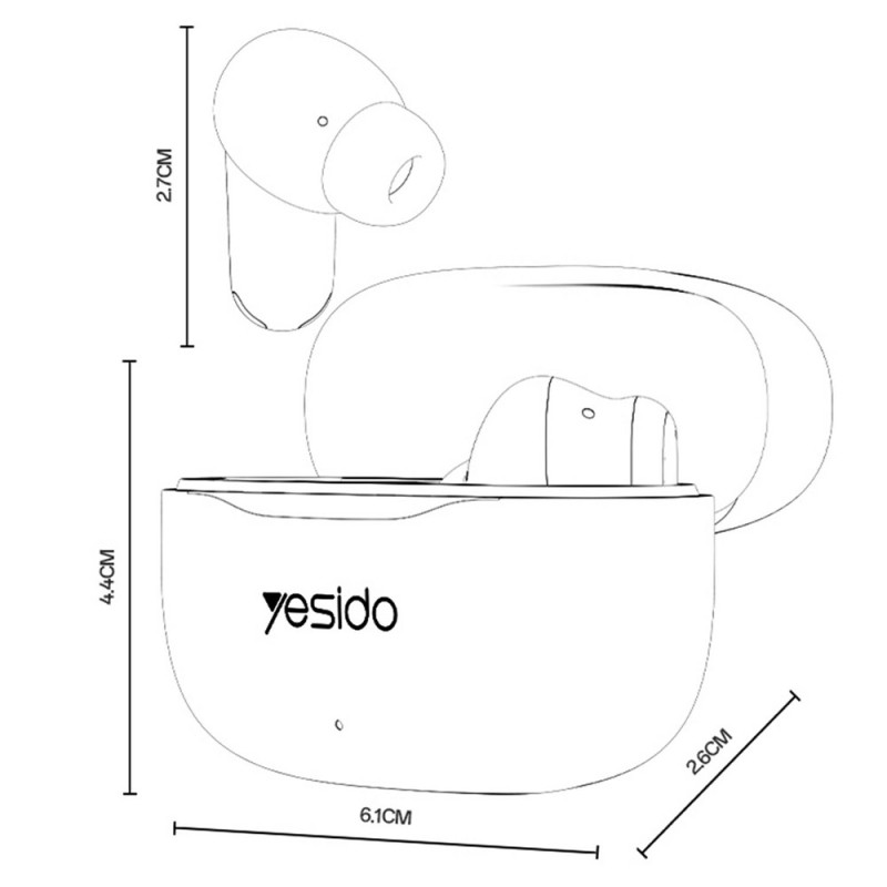 YESIDO Langattomat Kuulokkeet Nappikuulokkeet Bluetooth Stereokuulokkeet Kosketusohjaus - Valkoinen
