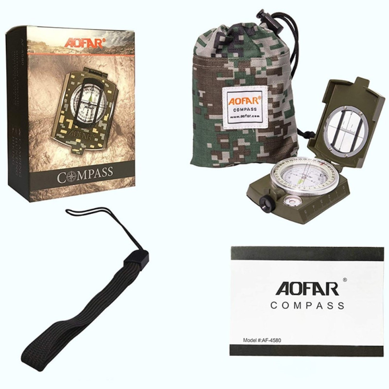 Kompassi AOFAR Metal Outdoor Vaellus Camping Fluoresoiva