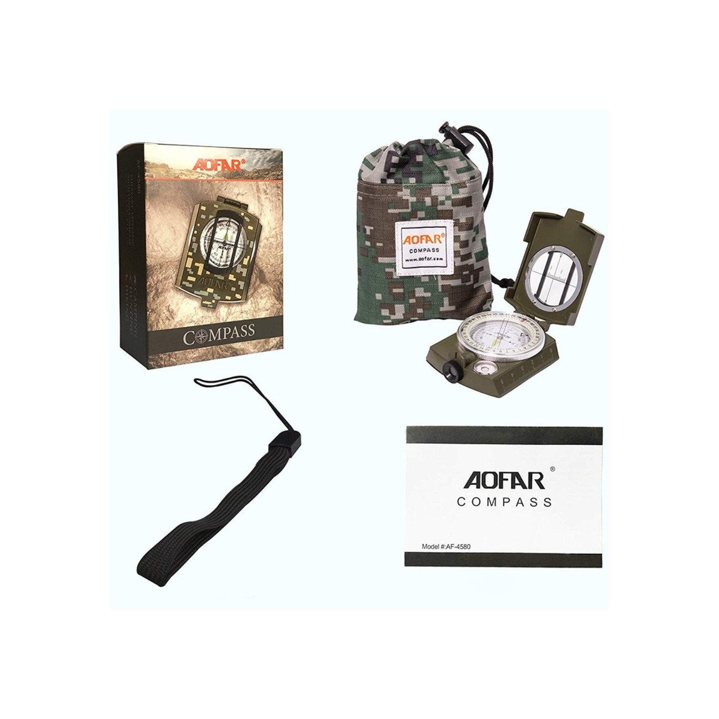 Kompassi AOFAR Metal Outdoor Vaellus Camping Fluoresoiva