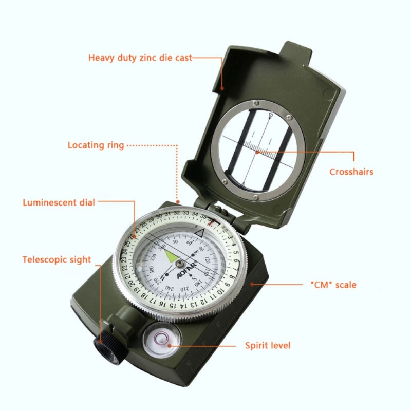 Compass AOFAR Metal Outdoor Hiking Camping Fluorescent