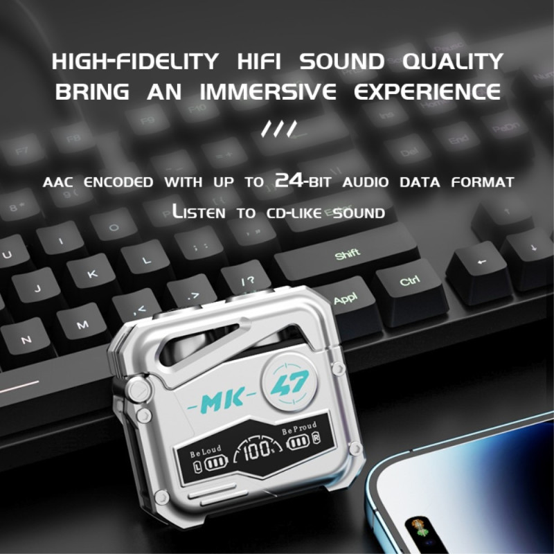 MK47 Mekanisk Gaming Bluetooth In - Ear Hodesett - Sølv