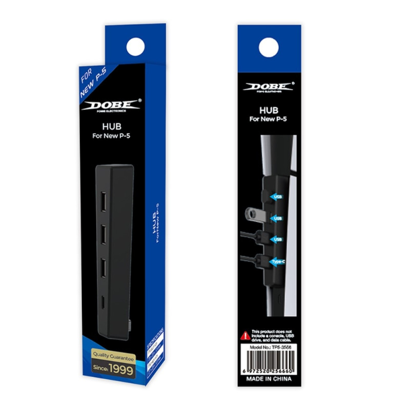DOBE PS5 Slim - pelikonsolin hubiadapteri USB 2.0 - telakointiasema splitter