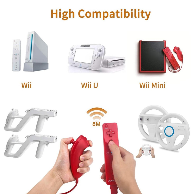 Compatible with Wii Controller Set Motion Plus, Bulk Red