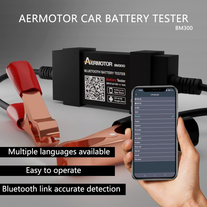 Tester Bilbatteri 12V Ladestartanalysator Android iOS
