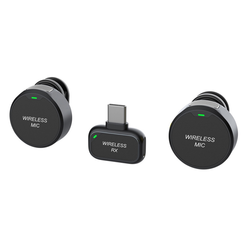 Magnetisk klipsmikrofon med støydempende Bluetooth, 2 sendere, 1 mottaker, USB-C
