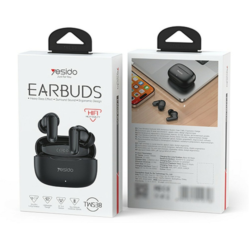 YESIDO Wireless Headphones In-Ear Bluetooth Stereo Headphones Touch Control - Black