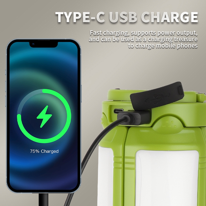 Taitettava retkilyhty, ladattava, 4 valotilaa, vedenpitävä telttalamppu