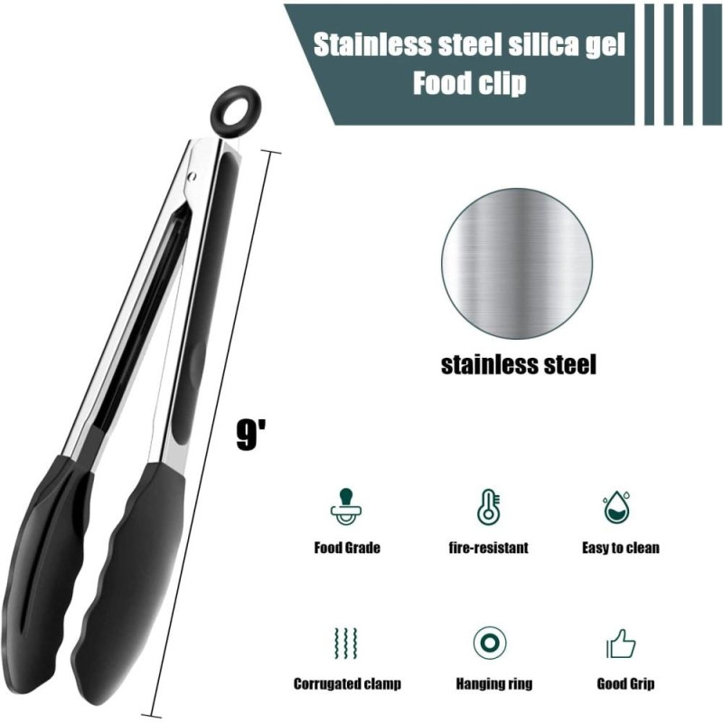 9 - tommer køkkenkogetang til salat/pasta/grillning/grill