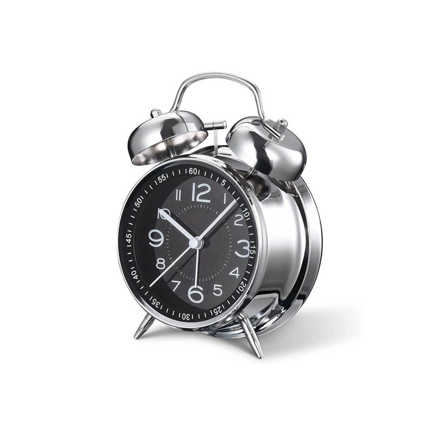 Retro Twin Bell Alarm Metal Shell Silent Clock med Lys