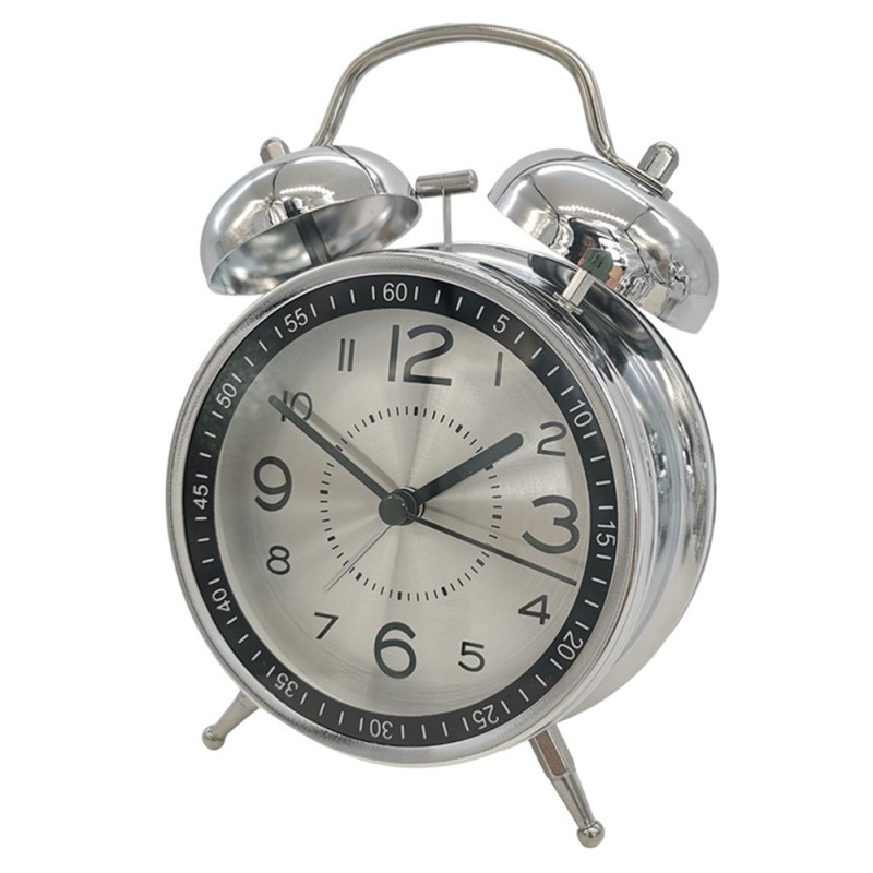 4 Inch Retro Twin Bell Alarm Metal Shell Silent Clock with Light