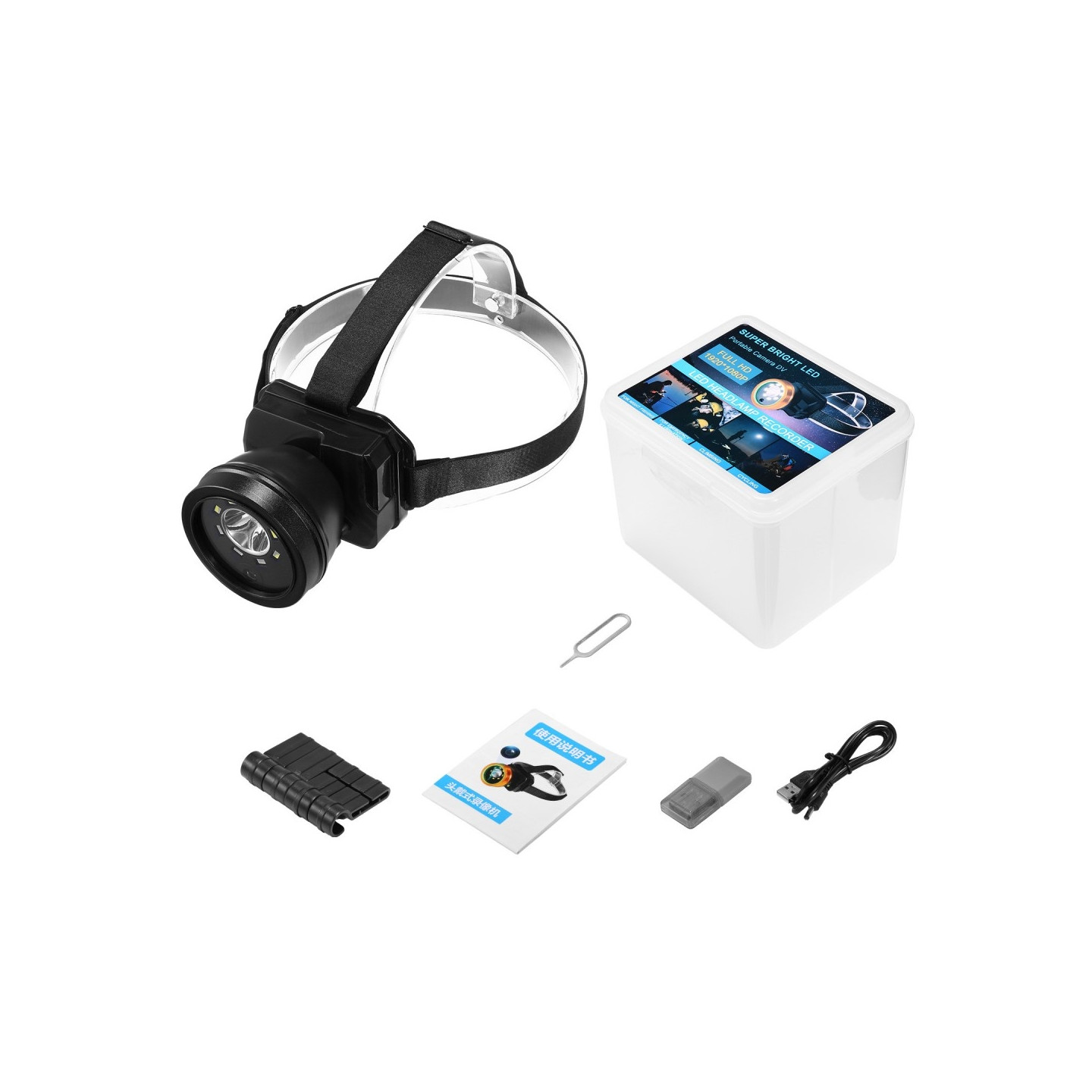 Waterproof 1080P Video Camera Flashlight Headlamp Spotlight