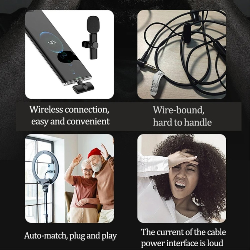 USB - C 2,4 GHz trådløs lavaliermikrofon (2 MICS+1 mottaker)