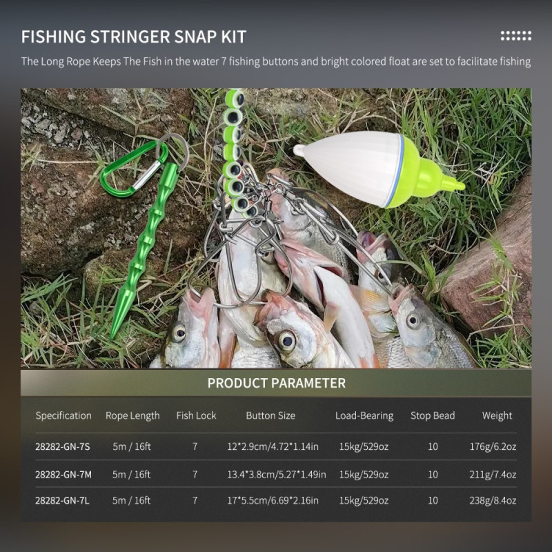 LEO Fishing Stringer Clip ruostumattomasta teräksestä Fishing Stringer Clip 7 napsautuksella