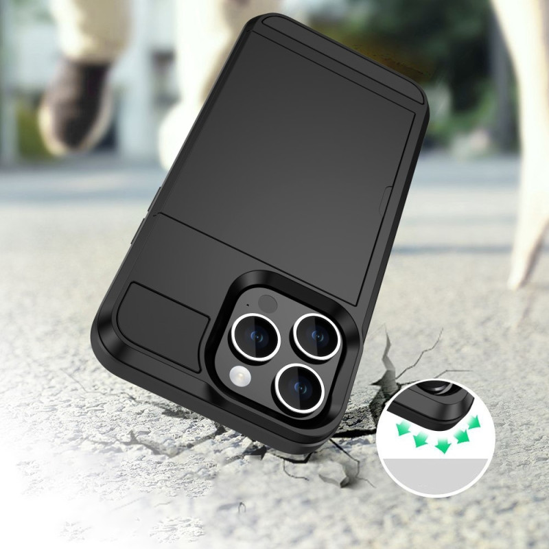 Til iPhone 15 Pro PC+TPU Telefoncover med Skydende Kortholder
