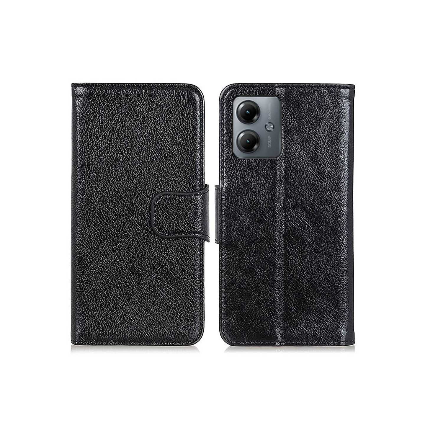 Nappa Texture Split Wallet Stativbetræk til Motorola Moto G14 - Sort