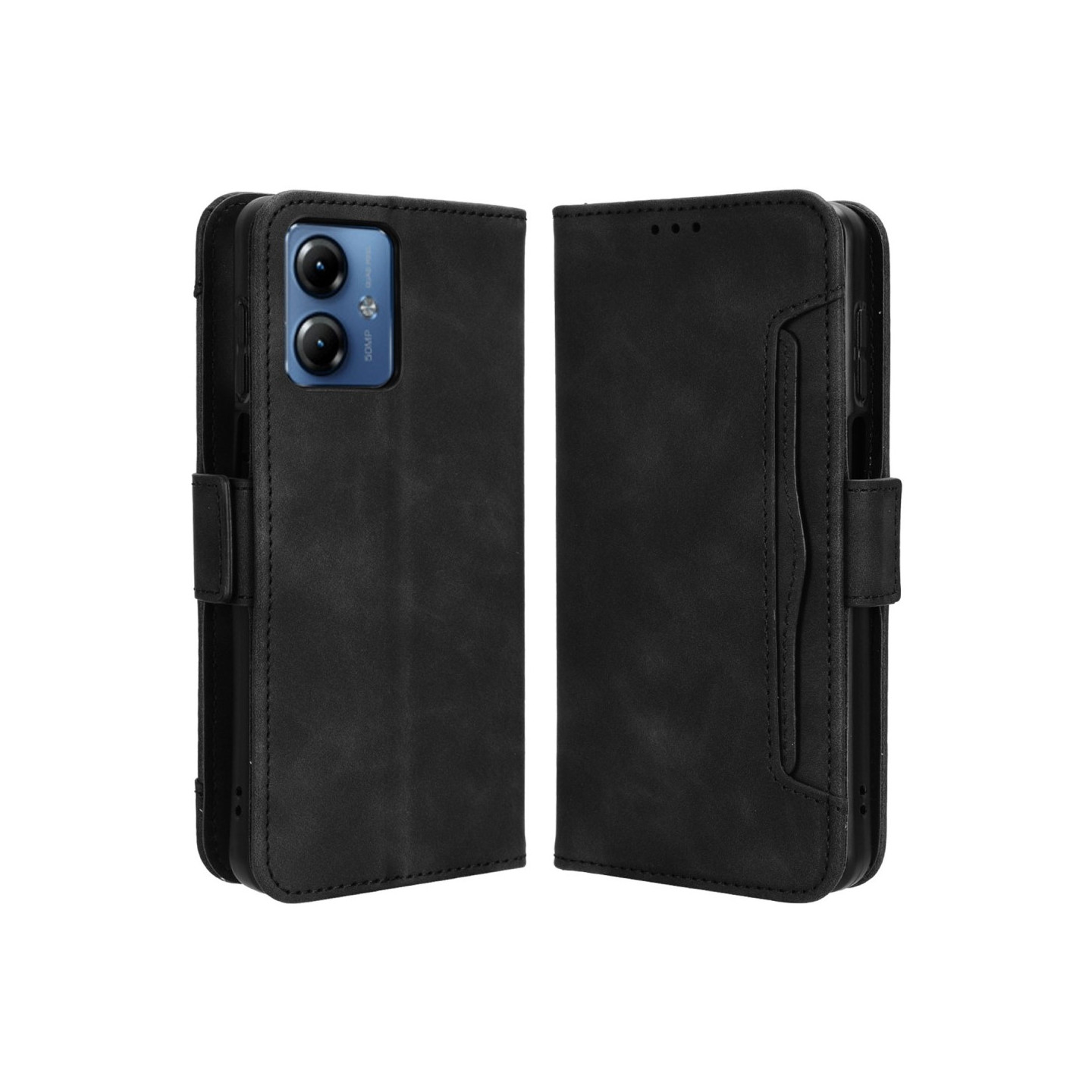 Motorola Moto G14 Multiple Card Slots Phone Wallet Case - Black