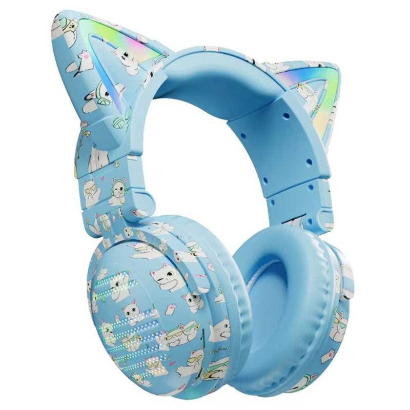 Cat Ears Bluetooth Headset Microphone Wireless Headphones - Blue
