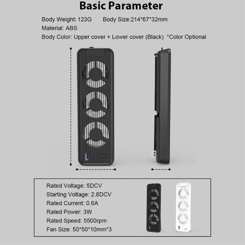 PS5 ABS - tuulettimelle 2 - nopeuksinen tuulen lämmönpoiston USB - tuulettimen jäähdytin