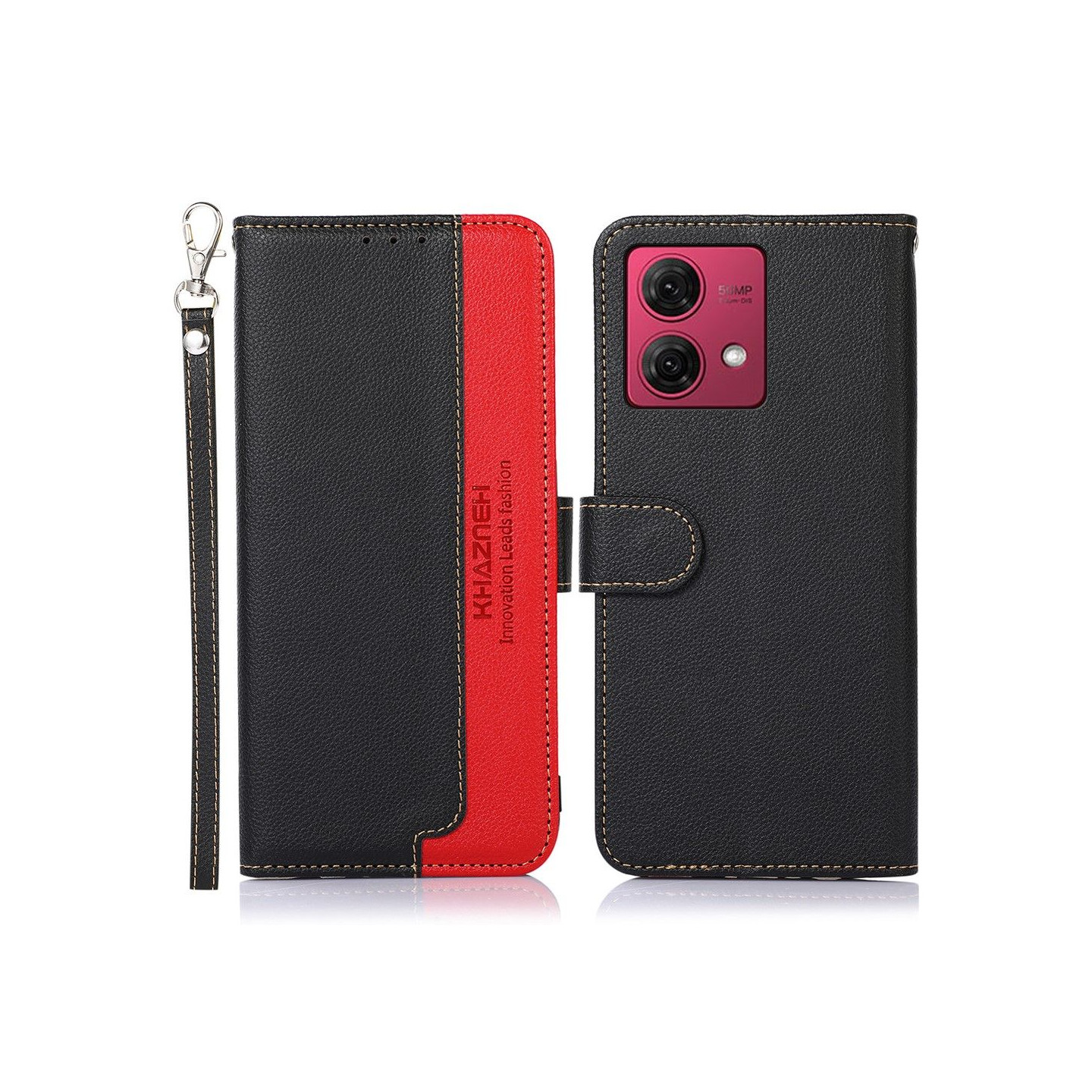 Motorola Moto G84 5G KHAZNEH Lommebok - deksel - Svart/Rød