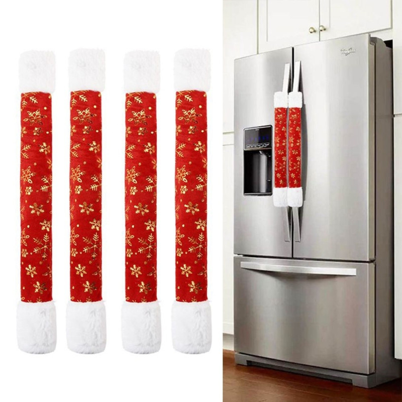 4 - pack Christmas Linen Refrigerator Door Handle Protective Cover