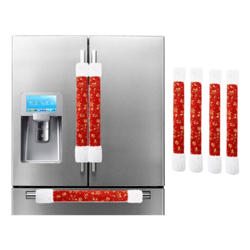4 - pack Christmas Linen Refrigerator Door Handle Protective Cover