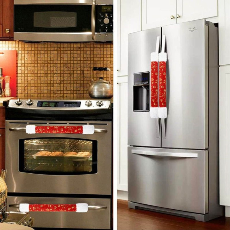 4 - pak Julelinned Stof Køleskab Dørhåndtag Beskyttende Cover Jul