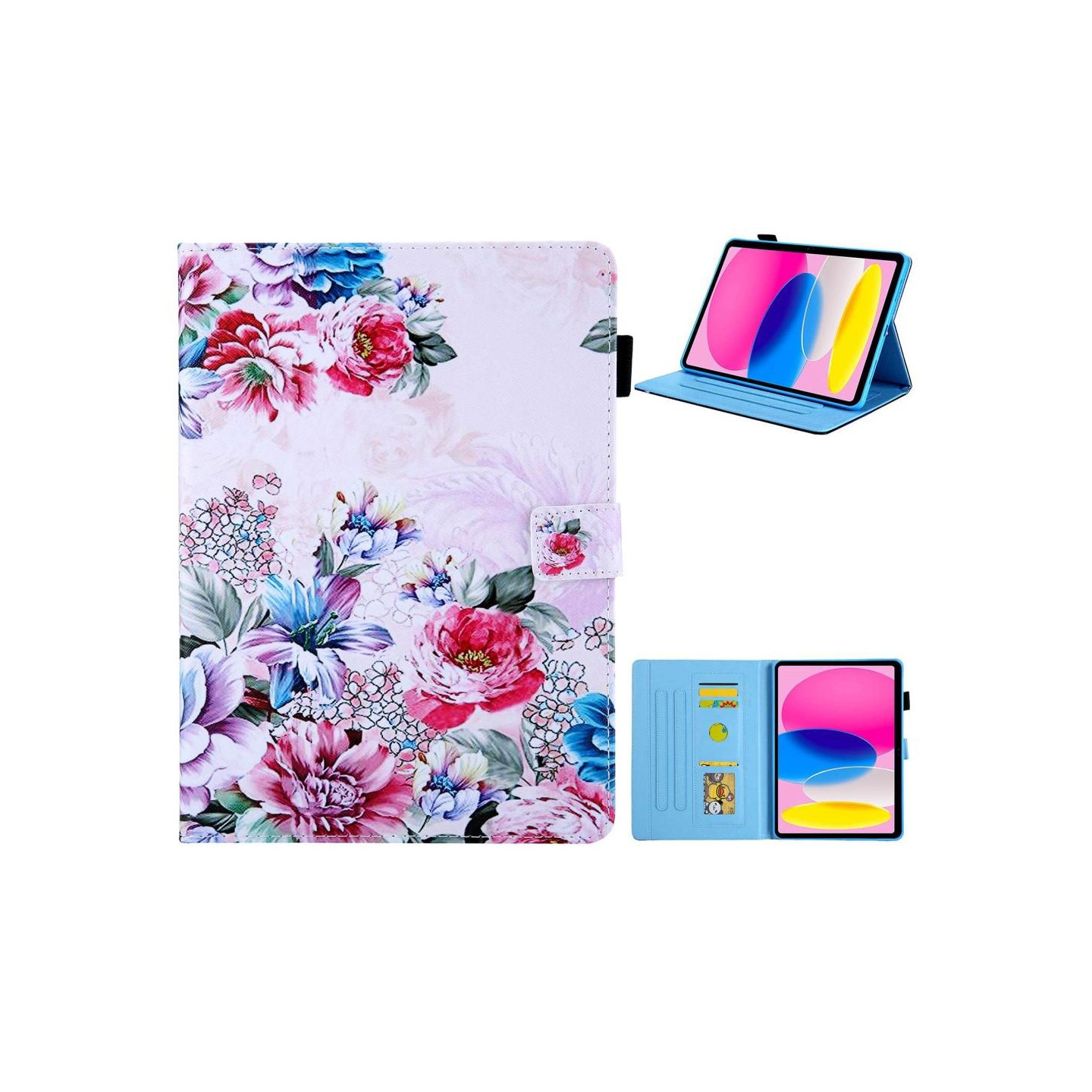 For iPad 10.9 (2022) Tablet Case Cover Foldable Stand - Peony