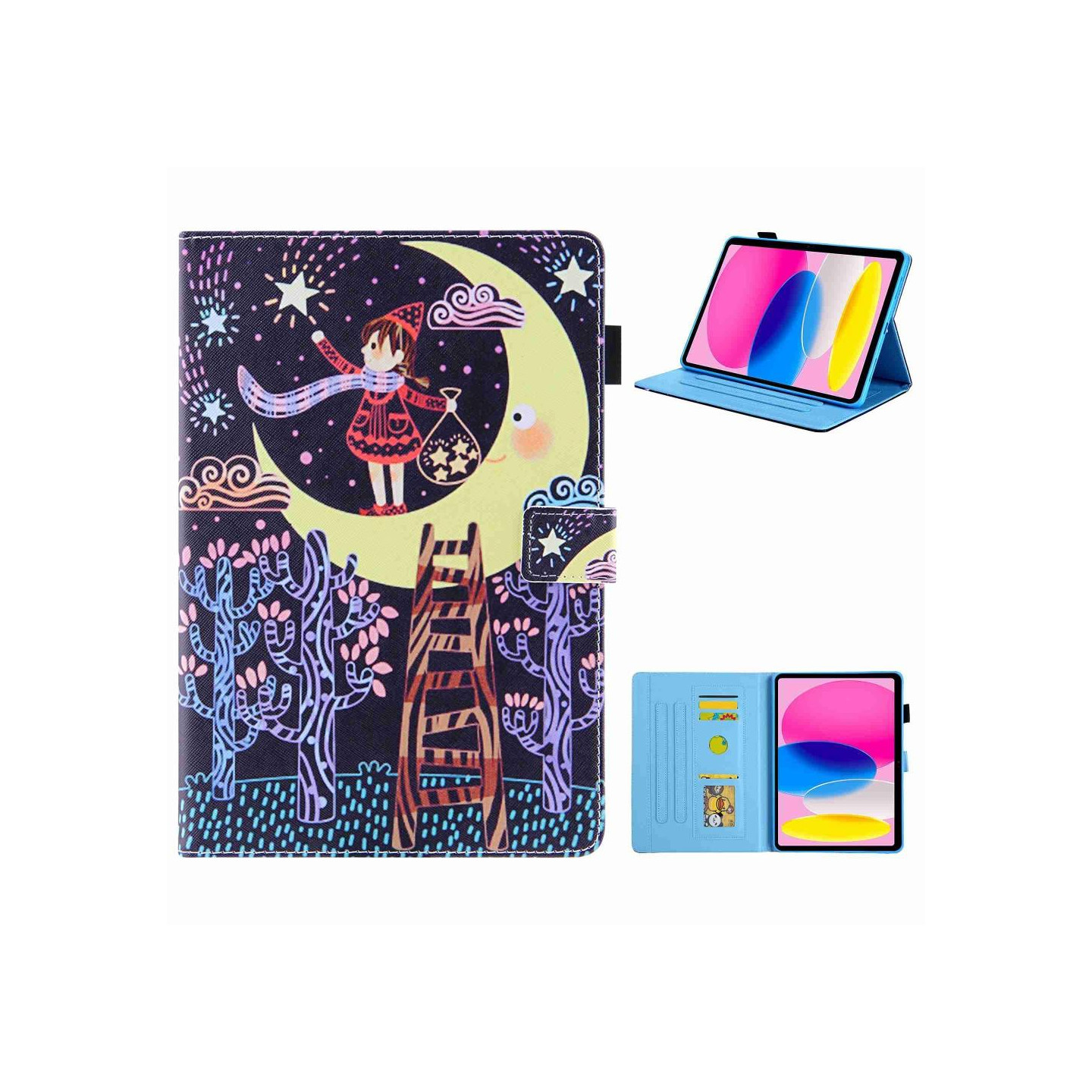 For iPad 10.9 (2022) Tablet Case Cover Foldable Stand - Moon