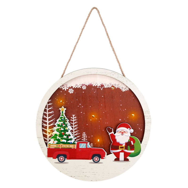 Christmas Sign Decoration Door with LED lights - Santa Claus and car