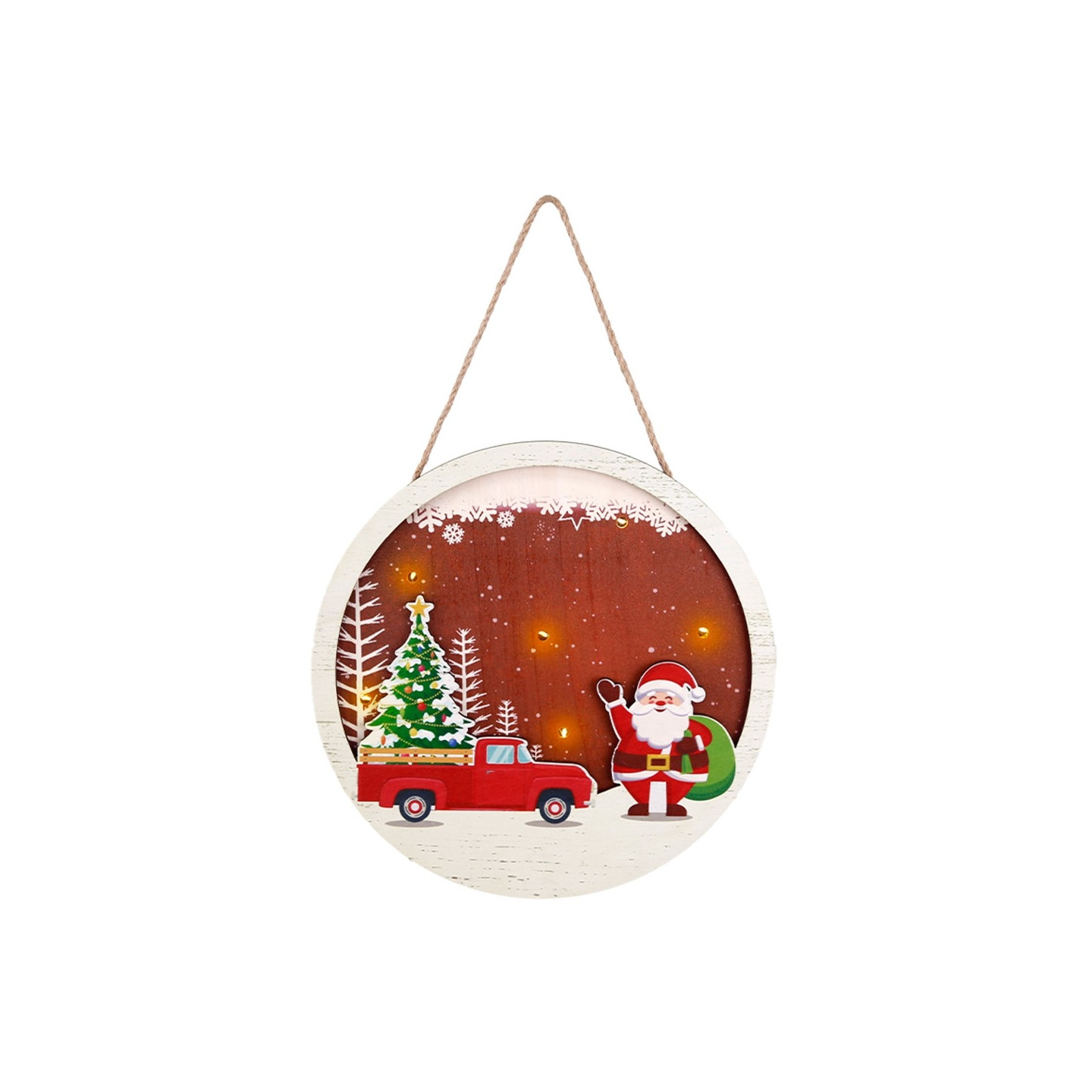 Christmas Sign Decoration Door with LED lights - Santa Claus and car