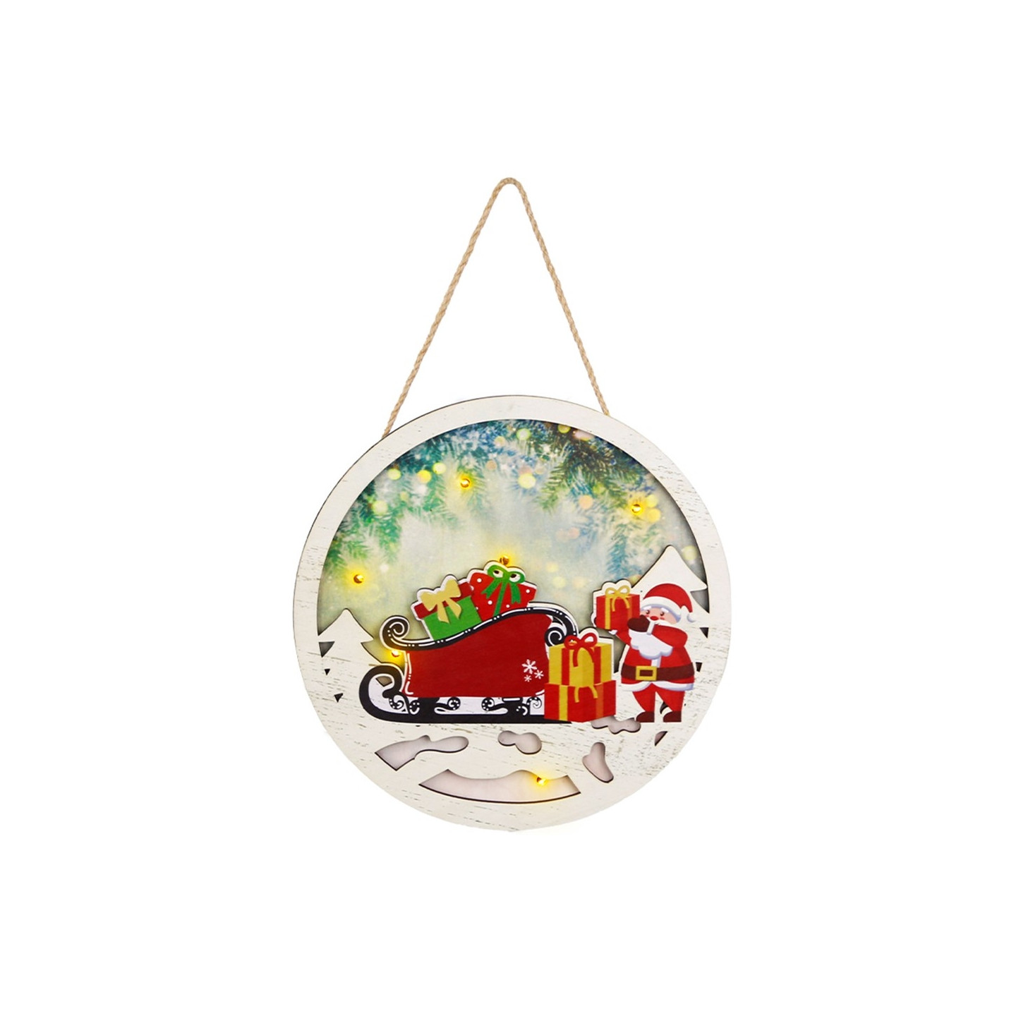 Christmas Sign Decoration Door with LED lights - Christmas Sleigh and Gifts