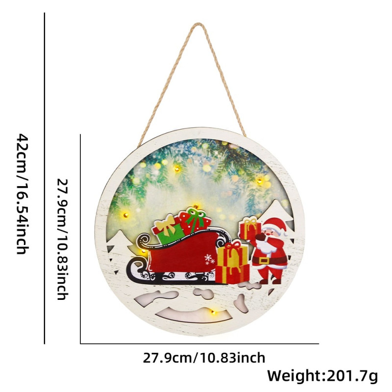 Christmas Sign Decoration Door with LED lights - Christmas Sleigh and Gifts