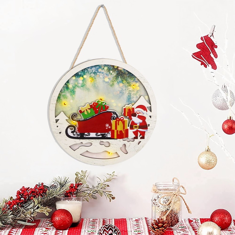 Christmas Sign Decoration Door with LED lights - Christmas Sleigh and Gifts