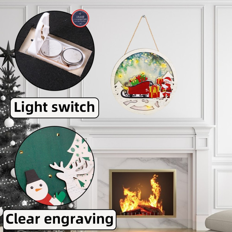 Juleskiltdekorationsdør med LED lys - Julemanden og juletræet