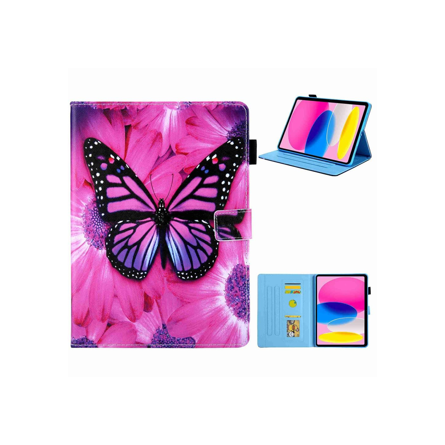 For iPad 10.9 (2022) Tablet Case Cover Foldable Stand - Pink Butterfly