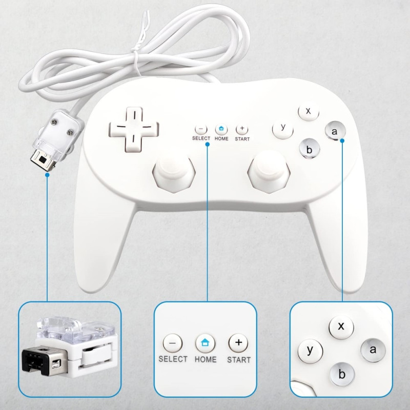Gamepad kompatibel med Nintendo Wii, Wii U Controller 1.1m kabel - Hvid