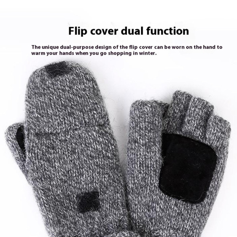 Unisex Mittens Warm Wool Gloves Half Finger Knitted Gloves Cover - Light Grey