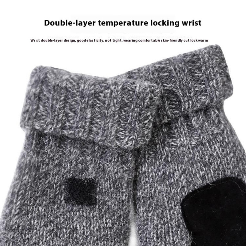 Unisex Mittens Warm Wool Gloves Half Finger Knitted Gloves Cover - Dark Grey