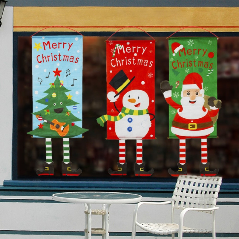 Glædelig jul Flag Xmas hængende banner dørdekoration - julemand