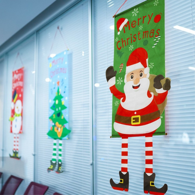 Glædelig jul Flag Xmas hængende banner dørdekoration - juletræ