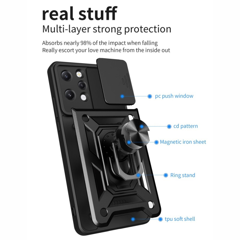 Til Xiaomi Redmi 12 Lens Protector Phone Case PC+TPU Shell med support