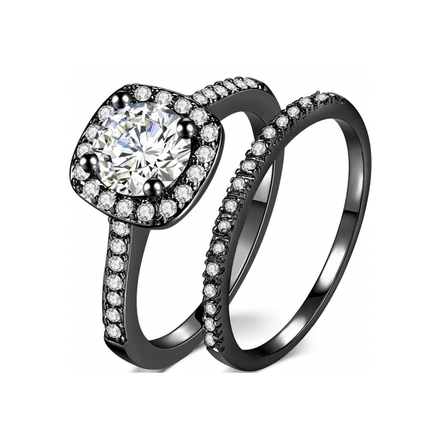 Pinottava 2 sormusta Cubic Zirkonia - koko 9 / Musta