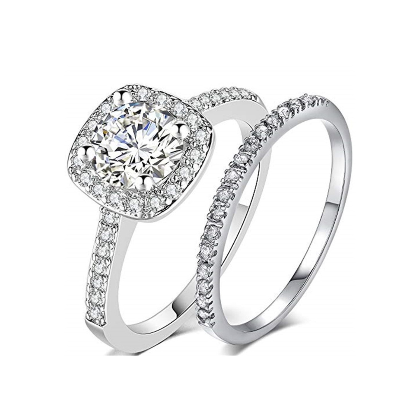 Pinottava 2 sormusta Cubic Zirkonia - koko 7 / Hopea