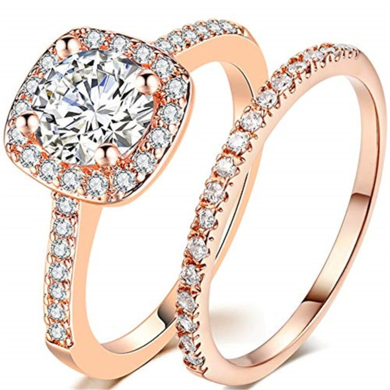 2 Rings Cubic Zirconia Stackable - Size 6 / Rose Gold